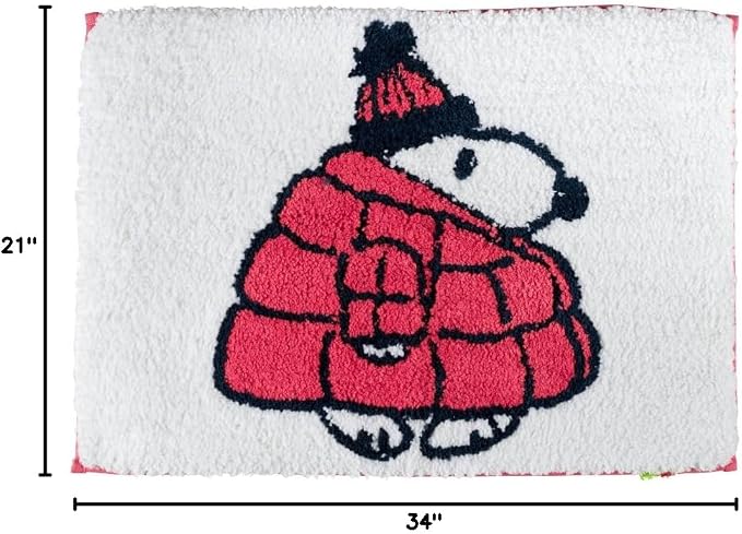 Collectibles Peanuts Snoopy Puffer Coat Holiday & Christmas Non Slip Plush Poly Knit Bathroom Mat Rug, 17x24, (Officially Licensed Product) By Franco