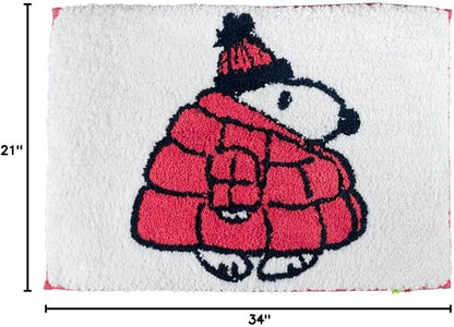 Collectibles Peanuts Snoopy Puffer Coat Holiday & Christmas Non Slip Plush Poly Knit Bathroom Mat Rug, 17x24, (Officially Licensed Product) By Franco
