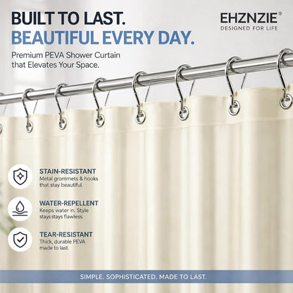 EHZNZIE Cream Shower Curtain Liner 72x72, PEVA Waterproof Bath Curtain, No Chemical Smell, 3 Weighted Magnets, Durable with Rustproof Metal Grommets