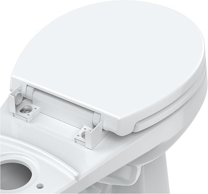 17" Round Toilet Seat with Quiet-Close Lid, Soft Close Slow Close Cover, Quick-Release for Easy Cleaning, Full Flat White, Quick-Attach Hardware & Grip-Tight Bumpers
