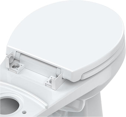 17" Round Toilet Seat with Quiet-Close Lid, Soft Close Slow Close Cover, Quick-Release for Easy Cleaning, Full Flat White, Quick-Attach Hardware & Grip-Tight Bumpers