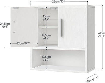 HOOBRO Bathroom Wall Cabinet, Medicine Cabinet, 15 x 7.1 x 16.1Inches, Adjustable Shelf, Over The Toilet Wall Storage Cabinet, for Bathroom, Bedroom, White