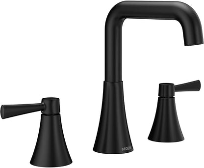Moen Ronan Matte Black Two-Handle Widespread Modern Double Bend Bathroom Faucet, Valve Included, 84026BL