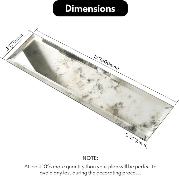 Peel and Stick Beveled Sliver Antique Mirror Tile Subway Mirror Glass Backsplash 3x12 Inch for Kitchen Bathroom Wall
