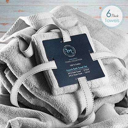 Hearth & Harbor Bath Towels for Bathroom - 100% Ring Spun Cotton Luxury Bathroom Towels - Ultra Soft & Highly Absorbent, Bath Towels Set of 6 - Silver Gray