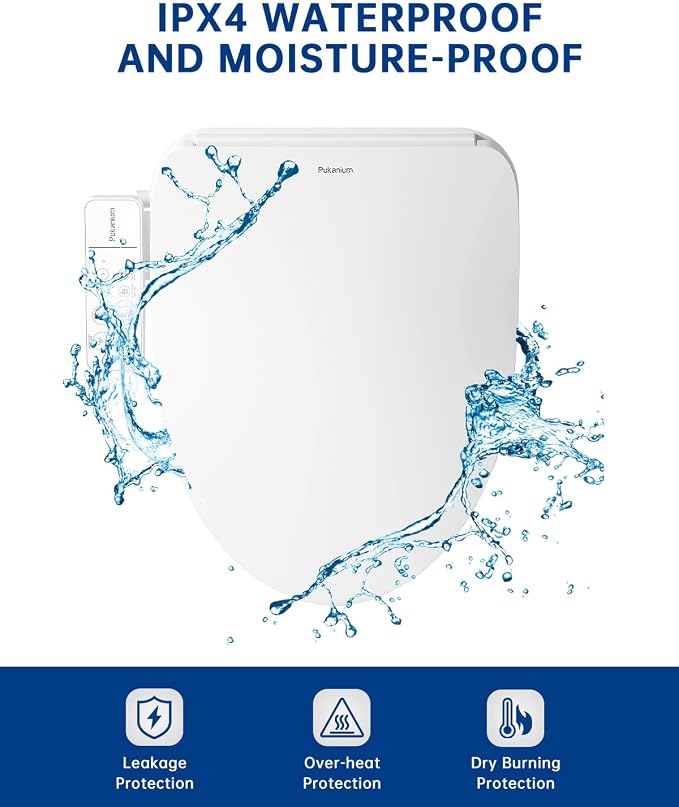 Heated Smart Toilet Seat with Feminine Wash & Dryer, Elongated Bidet with Adjustable Water Temperature, Pressure & Nozzle Position