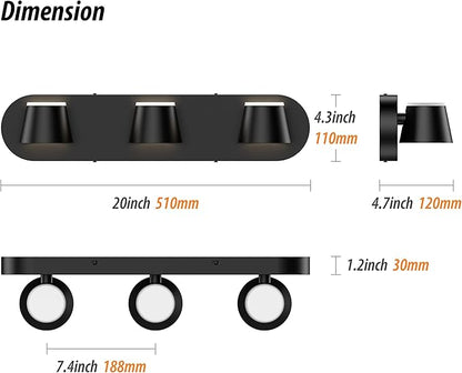 URSOLA 3 Light Bathroom Vanity Light, LED Black Vanity Light Fixtures, Up and Down Rotatable Dimmable, 20 inch Bathroom Lighting Fixtures Over Mirror