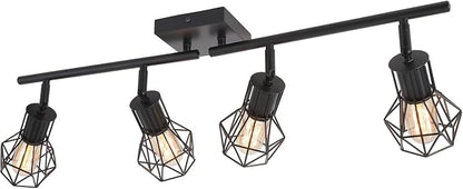 Track Lighting Fixtures Ceiling，Industrial Black Kitchen Track Lighting for Kitchen, Living Room, Dining Room, Hallway（E26 | Matte black metal build, adjustable heads, easy ceiling mount. E26 socket fits bulbs for industrial farmhouse indoor spaces