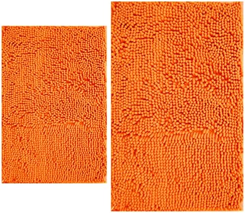 BOANKODU Bathroom Rugs Sets 2 Piece, Extra Soft Chenille Bath Mat Ultra Absorbent Bathroom Rug, Bathroom Mat with Non-Slip Bottom, Machine Washable Bath Rugs (20x32 Inch + 16x24 Inch, Orange)