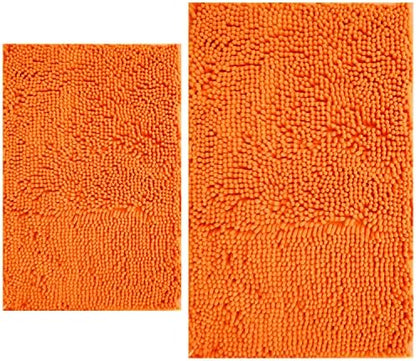 BOANKODU Bathroom Rugs Sets 2 Piece, Extra Soft Chenille Bath Mat Ultra Absorbent Bathroom Rug, Bathroom Mat with Non-Slip Bottom, Machine Washable Bath Rugs (20x32 Inch + 16x24 Inch, Orange)