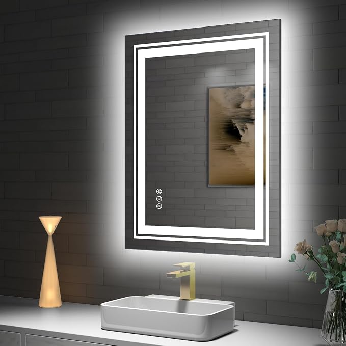 Snowdool 30 x 36 in LED Bathroom Mirror, Front and Backlit, Anti-Fog | Front and Backlit, Stepless Dimming, Anti-Fog, Memory Function