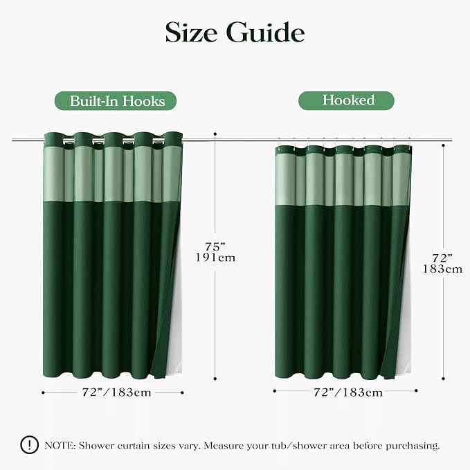 Dark Green Hook Free Waffle Shower Curtain & Snap-in Liner,72x75 | Less Time to install, 3 in 1 Fabric Shower Curtain and Liner Set with Magnets, Mesh Top Window, Shower Curtains for Bathroom