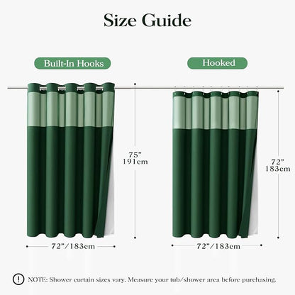 Dark Green Hook Free Waffle Shower Curtain & Snap-in Liner,72x75 | Less Time to install, 3 in 1 Fabric Shower Curtain and Liner Set with Magnets, Mesh Top Window, Shower Curtains for Bathroom