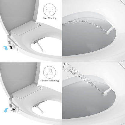 R&T V8902 Non-Electric Bidet Toilet Seat Elongated Self-Cleaning Dual Spray Nozzles for Rear & Feminine Wash