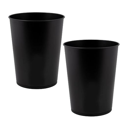 Bath Bliss 5 Liter Small Wastebasket | 2 Pack | Round Open Top | Trash Can | Bathroom | Bedroom | Kitchen | Office | Dorm | Disposal Waste Bin | Garbage | Matte Black