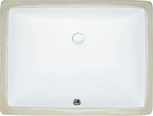 MSI 20.375” (L) x 15.125” (W) x 7.625” (H) Rectangle Porcelain Ceramic Undermount Bathroom Vanity Vessel Sink, White