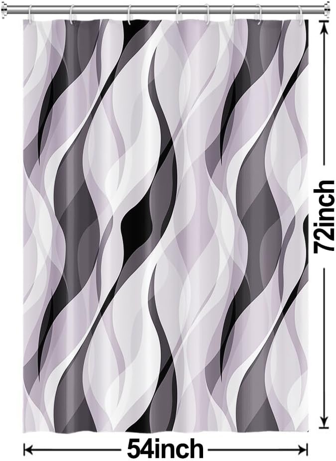 Lavender Shower Curtain, Modern Purple and Grey Striped Shower Curtain Set for Bathroom Waterproof Polyester Shower Curtain with Hooks, 54x72 Inch