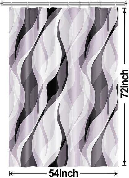 Lavender Shower Curtain, Modern Purple and Grey Striped Shower Curtain Set for Bathroom Waterproof Polyester Shower Curtain with Hooks, 54x72 Inch