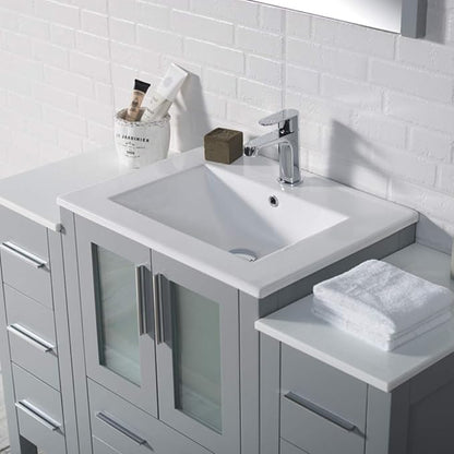 Blossom 48 Inch Bathroom Vanity with Sink - Metal Grey Solid Wood Cabinet with Tempered Glass & Side Storage Towers - Clearance Bathroom Vanity - Integrated Sink Countertop - Bathroom Sink Vanities