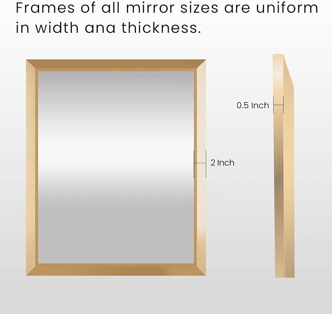Bathroom Mirror for Wall, 40 X36 Inch (Brushed Gold Frame) | Thick Metal Framed, HD Reflection, Anti-Rust, Hang Horizontally/Vertically, Suitable for Bathroom, Farmhouse, Entryway
