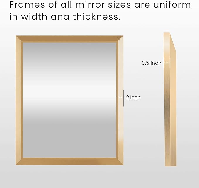 Bathroom Mirror for Wall, 36 X36 Inch (Brushed Gold Frame) | Thick Metal Framed, HD Reflection, Anti-Rust, Hang Horizontally/Vertically, Suitable for Bathroom, Farmhouse, Entryway