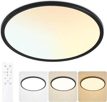 16 Inch Flush Mount Ceiling Light with Remote, 36W Dimmable LED Fixture 3600LM, 3000K-6500K Adjustable, Round Ceiling Lamp for Bedroom, Kitchen, Living Room, Dining Room, Bathroom, Black