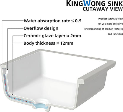 16 Inch Bathroom Vanity SinSmall Undermount Bathroom Sinks Rectangular White Porcelain Vessel Sink Cabinet 15.75" x 11.82" Ceramic Wash Basin Sink With Overflow Tiny Lavamanos Para Baños KINGWONG