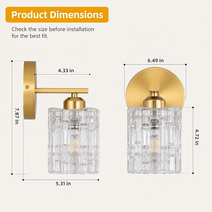 2-Pack 1-Light Modern Matte Black Crystal Wall Sconces, Hardwired Indoor Bathroom Vanity Light Fixtures, Crystal Over Mirror Lamps for Living Room, Bedroom, Hallway