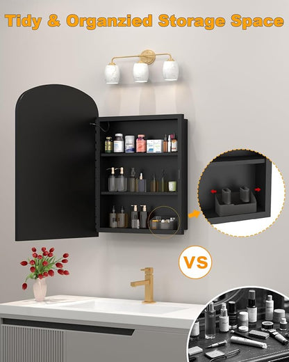 20" x 28" Black LED Bathroom Medicine Cabinet Mirror, Lighted Medicine Cabinets with Mirrors and Storage Wall Mount & Recessed, Dimmable 3 Lighting Colors and Anti-Fog, 1 Organizer, Daisy Beaded Frame