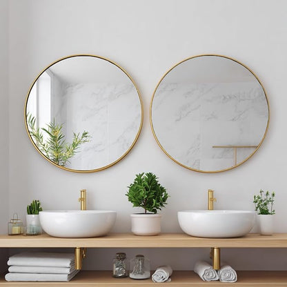 Gold Bathroom Mirror 30 inch,2 Pack Wall Mirror,Brushed Metal Frame | High Definition Mirror, Easy Installation, Circular Mirrors for Living room Cloakroom, Hallway, Bathroom