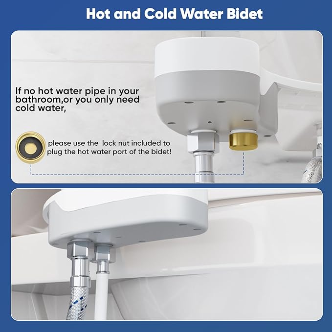 Hot and Cold Bidet, Warm Water Bidet Attachment for Toliet, Non-Electric Warm Bidet with Adjustable Water Pressure, Dual nozzle Rear and Feminine Wash - Self cleaning (Silver)
