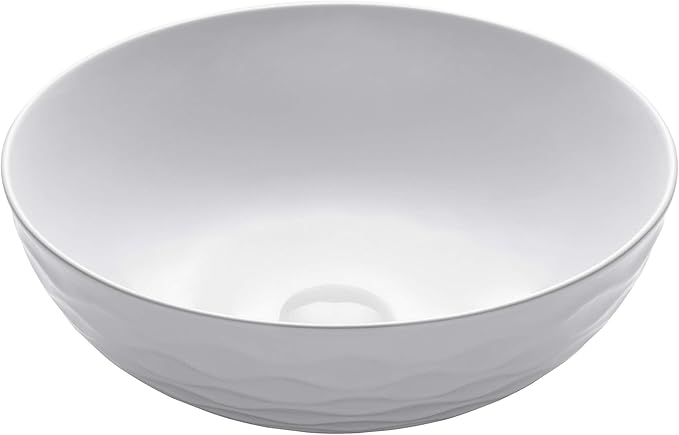 KRAUS Viva™ Round White Porcelain Ceramic Vessel Bathroom Sink, 16 1/2 in. D x 5 1/2 in. H, KCV-200GWH
