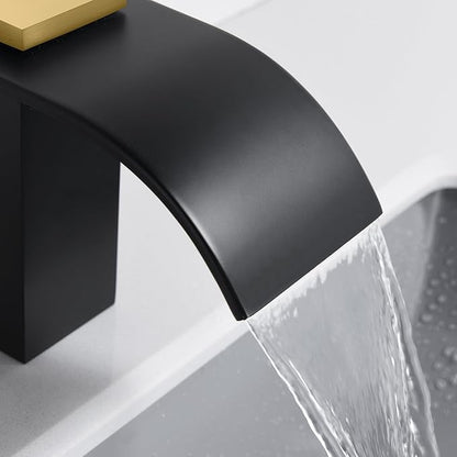 SUMERAIN 8" Widespread Bathroom Faucet 3 Hole Waterfall Basin Faucet Black and Gold Finish