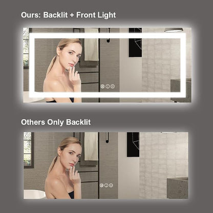 LED Bathroom Mirror, 72"X32" with Front Light and Backlit | Stepless Dimmable, Anti-Fog, Shatter-Proof, HD Reflection, Memory, 3 Colors Lighting, UL Listed (Horizontal/Vertical).
