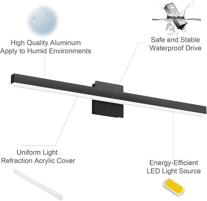 Aipsun 31.5in/26W Modern Black Vanity Light LED Bathroom Vanity Light Fixtures Wall Light for Bathroom (White Light 6000K)