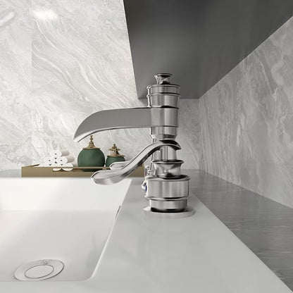 BWE 8 Inch Widespread Bathroom Faucet with Pop Up Drain with Overflow and Supply Line Waterfall 3 Holes Two-Handle Sink Faucets Brushed Nickel Lavatory Mixer Tap