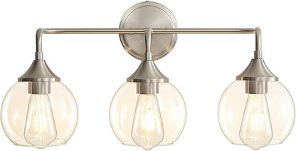 Bathroom Light Fixtures 3 Light Bathroom Vanity Light with Clear Glass Shade, 22 inch Vanity Lighting Fixtures Over Mirror, Vanity Lights Fixture (Exclude E26 Bulb) - Brushed Nickel
