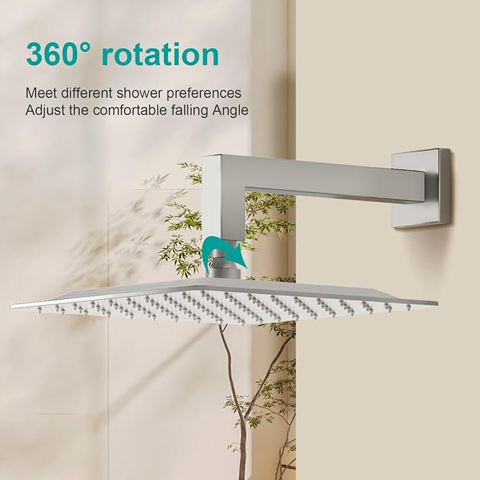 Square Rain Shower Head, High Flow Stainless Steel,Work with any decorative style，All Metal Rainfall Shower Head (Brushed Nickel, 10)