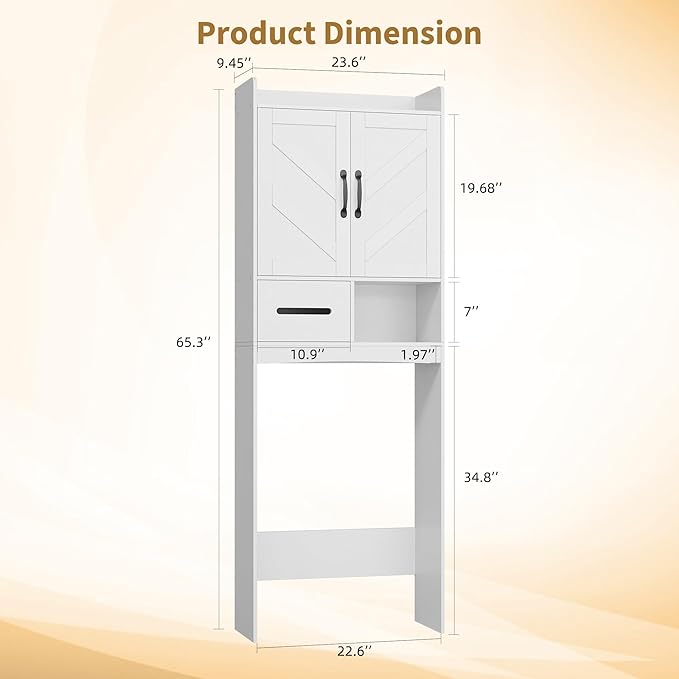 GarveeHome Over the Toilet Storage, Anti-Tip, Adjustable Shelf, White | Bathroom Cabinet, Toilet Paper Holder, Sturdy Build, for Bathroom Restroom Laundry