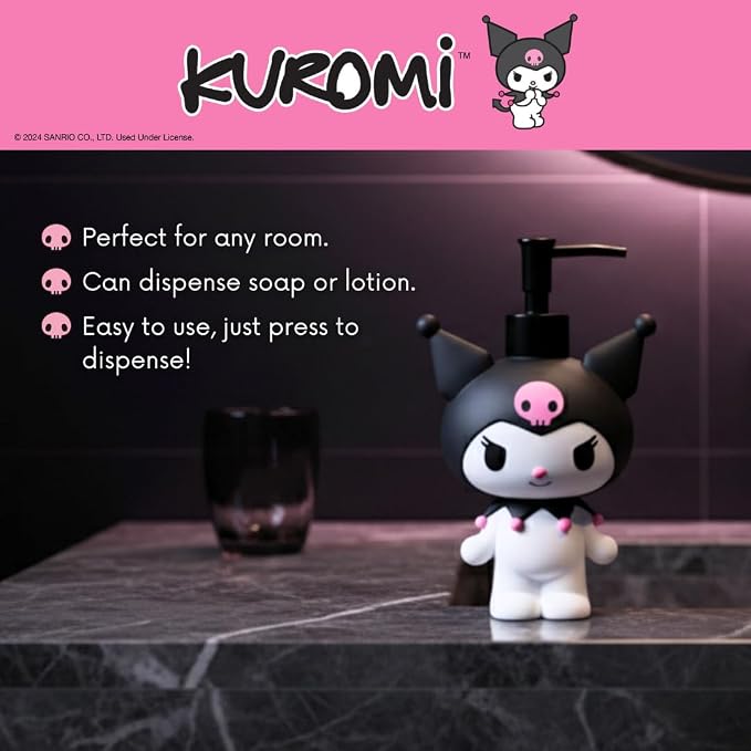 Sanrio Kuromi Soap/Lotion/Hand Sanitizer Resin Pump Dispenser, 13 Ounces, (Officially Licensed Product) by Franco