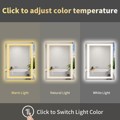40x32 Inch LED Bathroom Mirror with Lights | Front and Backlit, 3 Colors, Dimmable, Memory, Anti Fog, Shatterproof, Horizontal/Vertical, Lighted Mirrors for Bathroom Wall