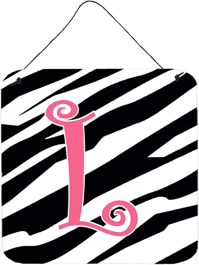 Caroline's Treasures CJ1037-LDS66 Letter L Initial Zebra Stripe and Pink Wall or Door Hanging Prints Aluminum Metal Sign Kitchen Wall Bar Bathroom Plaque Home Decor, 6x6, Multicolor