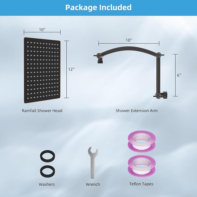 Hibbent 12'' Rain Shower Head with 16'' Extension Arm, Oil Rubbed Bronze | cUPC Certified High Pressure Rainfall Showerhead with Solid Brass Adjustable Shower Head Extension Arm, Fixed Showerheads