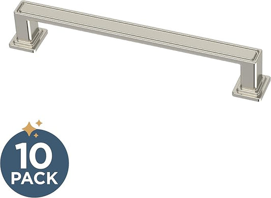 Franklin Brass 10 Pack Polished Nickel Cabinet Handles 5-1/16 inch (128mm) Kitchen Cabinet Handles and Drawer Pulls for Cupboards and Dressers | Recessed Square