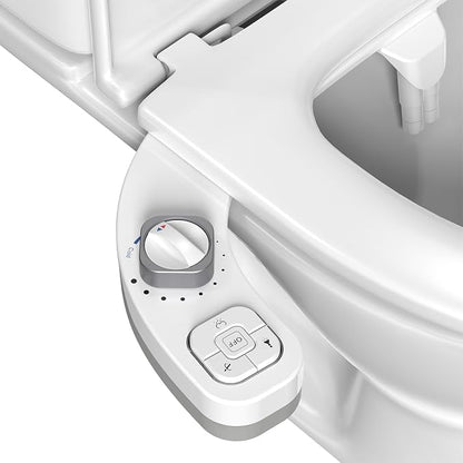 Non-Electric Bidet Attachment, Self-Clean Dual Nozzles, Adjustable Pressure | Ultra Slim Intuitive One-Touch, Retractable Nozzle Structure, Warm Water Rear & Feminine Washing Modes, Stainless Steel Iniet