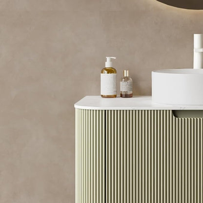 24'' Floating Vanity with Sink Combo, Modern Wall-Mounted Curved Edges Striped Bathroom Storage Cabinet with Soft-Close Drawer and White Artificial Marble Basin, Light Green