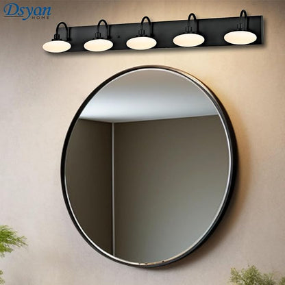 Matt Black LED Vanity Light Fixtures,5-Light Bathroom Vanity Lamp Wall Sconce Light,Wall Lamp Over Mirror,Modern Bath Light for Bathroom,Hallway,3000K-6000K,Selectable,Dimmable