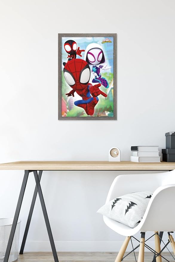 Trends International Marvel Spidey and His Amazing Friends - Webs Wall Poster, 14.72" x 22.37", Barnwood Framed Version