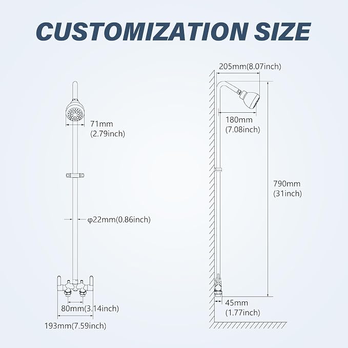 Outdoor Shower Kit with Matte Black Stainless Steel Rain Shower Head and Double-handle Straight-blade Handwheel,3 Inch Center Brass Outdoor Shower Fixtures