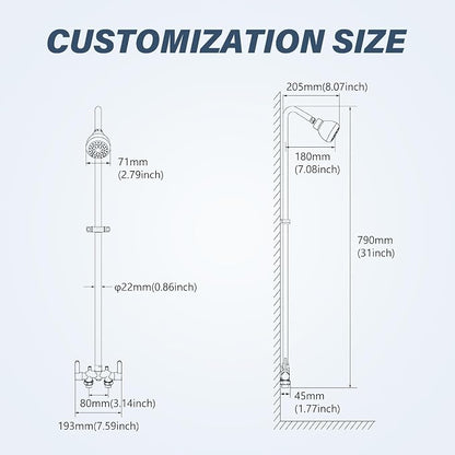 Outdoor Shower Kit with Matte Black Stainless Steel Rain Shower Head and Double-handle Straight-blade Handwheel,3 Inch Center Brass Outdoor Shower Fixtures